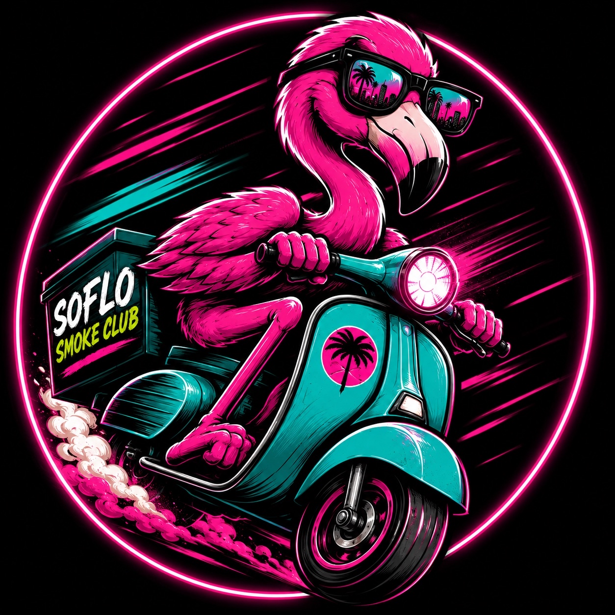 SoFlo Smoke Club flamingo delivery logo
